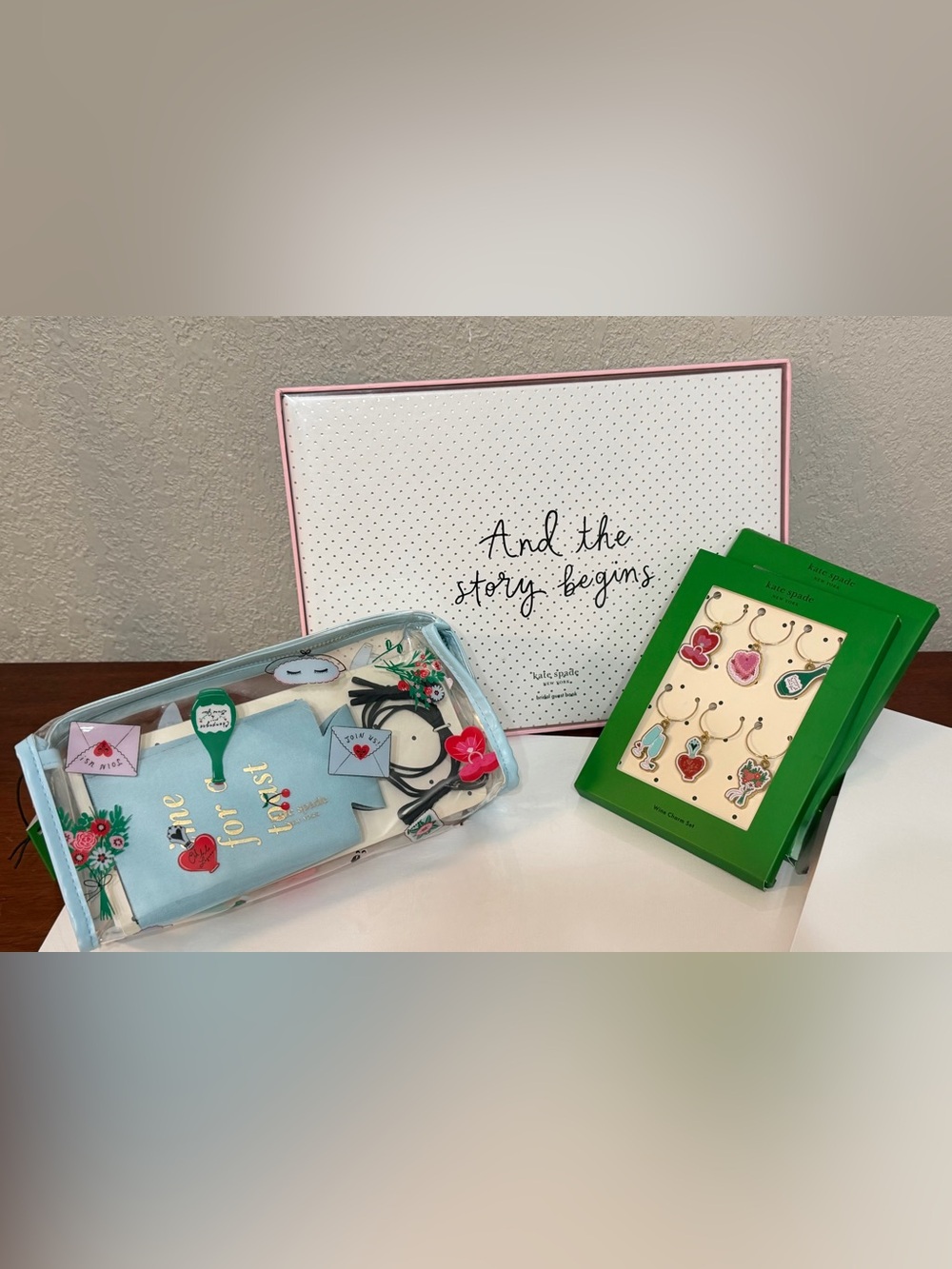 kate spade Pink Trim White Polka Dot Decorative Box with Pastel Accessories